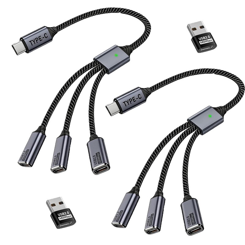 2X USB C Splitter 1 in 3 USB-C Out USB Type C Splitter USBC Male to Multi Type C