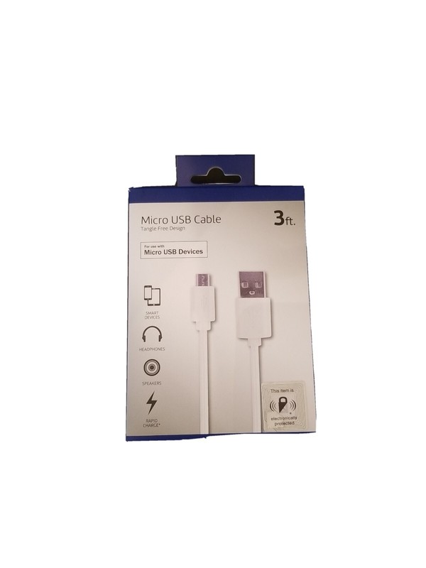 Micro USB Cable 3ft. Tangle Free Design for use with Micro USB Devices