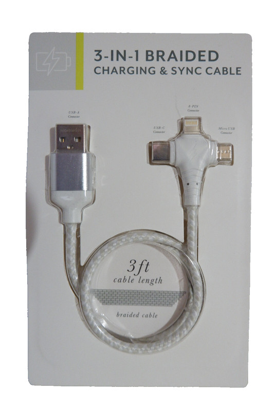 3-In-1 Braided Charging & Sync Cable USB-C, Micro USB, 8 PIN gallery