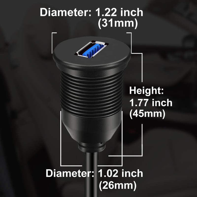 Single Port USB 3.0 Male to Female AUX Car Mount Flush Cable Waterproof Exten... gallery