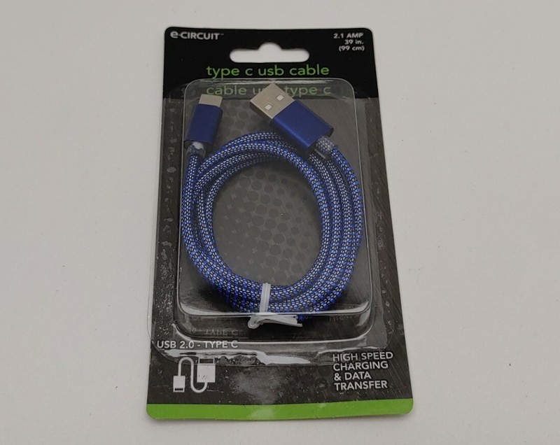4x USB-USB C 39" Cloth Wrapped 2.1 Amp A Charging Data Cable Blue Aluminum Ends gallery