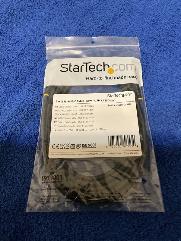 StarTech USB315CCV2M USB-C Cable 6.6ft 100W 5A 5Gbps PD USB 3.1 Gen 1