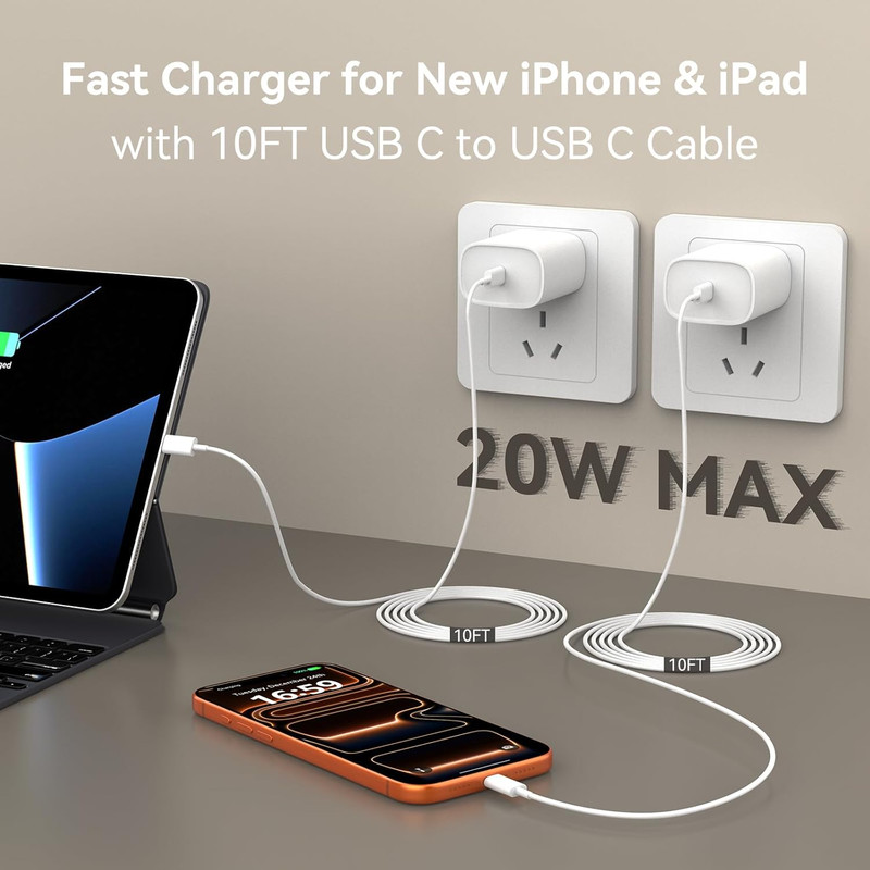 iPhone 17 16 15 Charger Fast Charging, 10 FT Long USB C Charger Cord with 20W Ty gallery