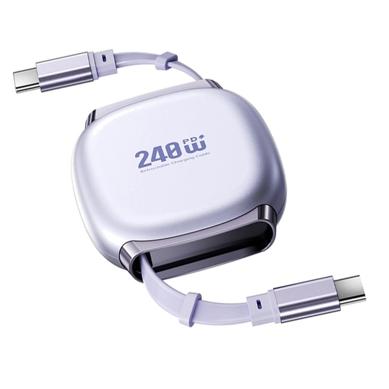 Retractable USB-C Cable 480Mbps 140W Male to Male Power & Data Purple