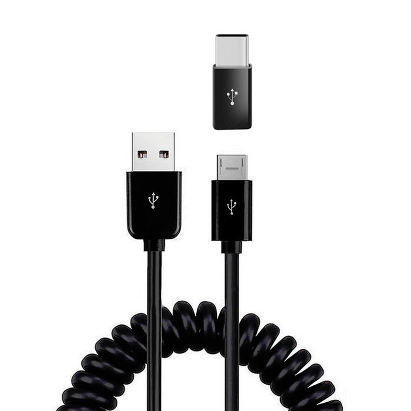 For Samsung Galaxy S24/Ultra/Plus – Charger Cord Coiled USB Cable Micro-USB to