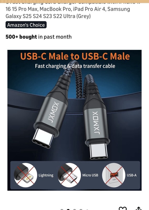 JXMOX 2 Pack High Quality Digital Cables USB C to USB C Cables 0.3M Gray gallery
