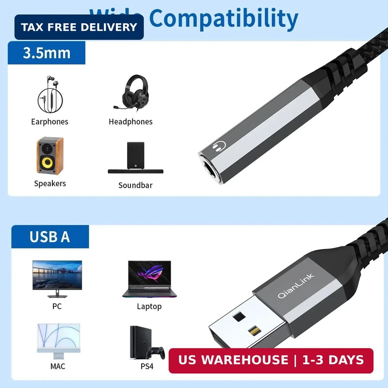 USB to 3.5mm Jack Audio Adapter (2-Pack), USB to Audio Jack Adapter Headset, USB gallery