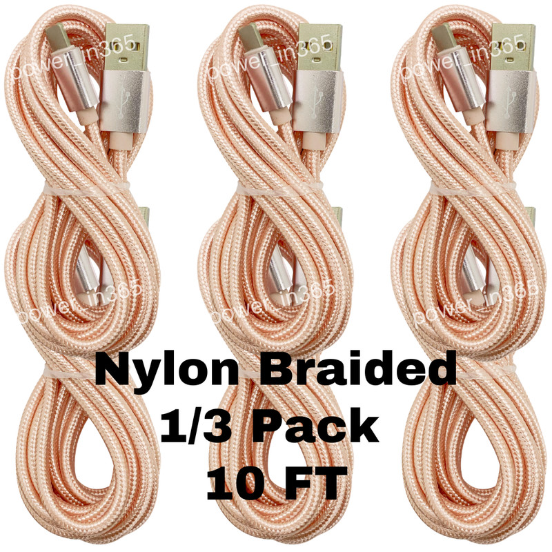 1/3Pack USB Braided Charger Cable 10Ft For iPhone 6 6s 7 8 XR Data Charging Cord