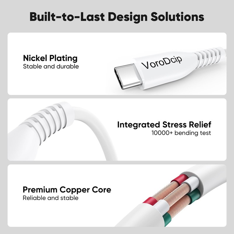 VoroDcip USB C Cable 15 Ft, Extra Long Type C 60W Fast 15 Feet, white gallery