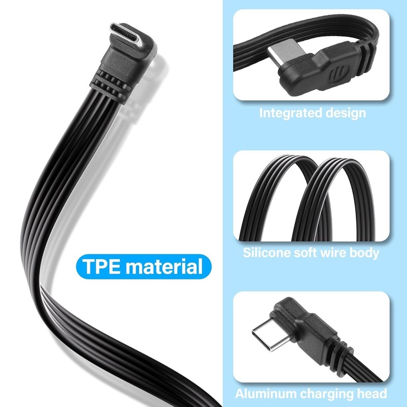 90 Degree USB Type C 2.0 Flat Cable Right Angle Type C Charging Cord 480Mbps ... gallery