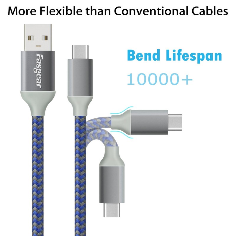 3 Pack 10ft Long USB C to A Cables 3A Fast Charging Cord Blue Purple Pink gallery