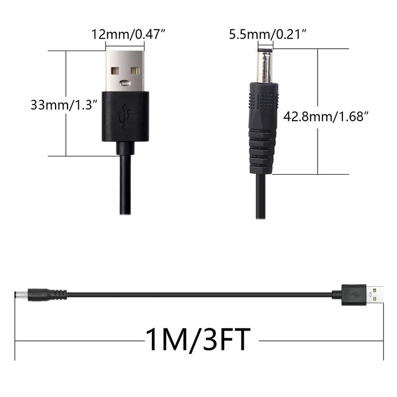 2 PCS USB A Male To DC 5.5mm x 2.5mm Power Cable 3FT 22AWG 5V 3A DC5525 gallery