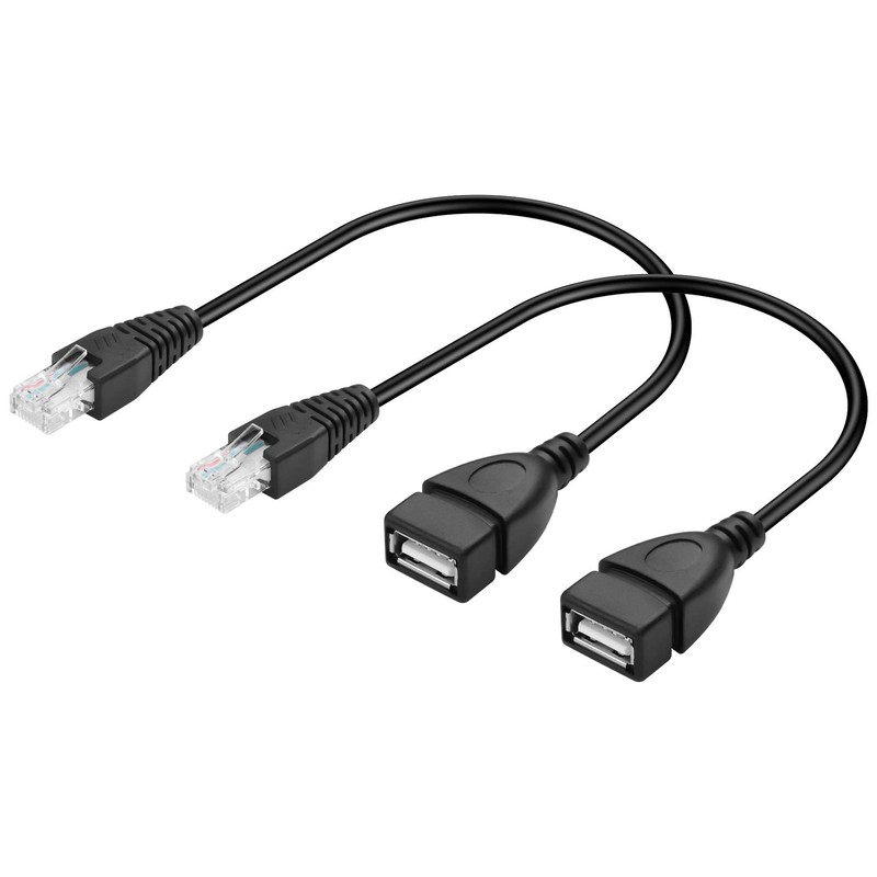 USB 2.0 Female to RJ45 8P4C Ethernet Male Extension Cable 11.81 Inch 2 PCS