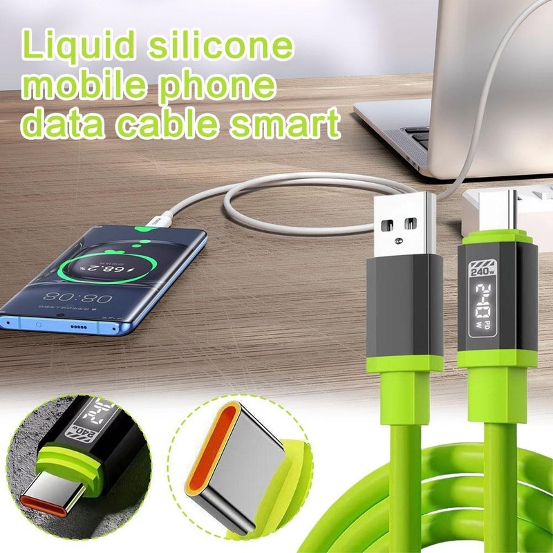 240w Super Fast USB Type-C Charging Silicone Phone Charger Lead with Display gallery