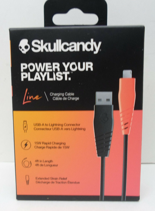 Skullcandy Line Round Charging Cable, USB-A – True Black/Orange (LOC.BR3 )