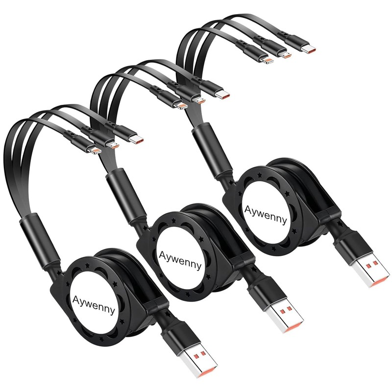 [2026 Upgraded] 3 Pack Multi Retractable Charging Cable, 3 in 1 USB Charging Cab