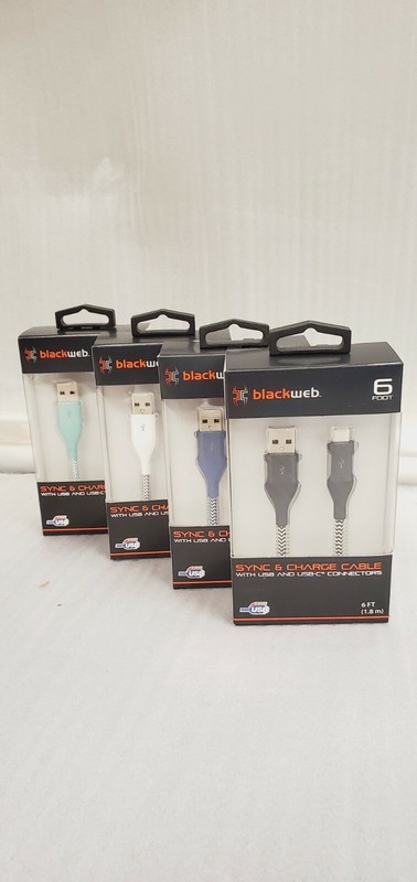 Blackweb USB To USB-C 2.0 Braided Polyester Charging Cable 6' Choose Color New gallery