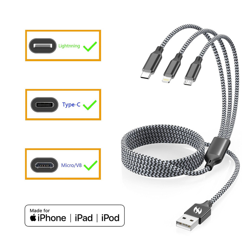 Multi Charging Cable 6Ft 2Pack 3 in 1 Charger Cord, Multiple Rapid Nylon Braided gallery