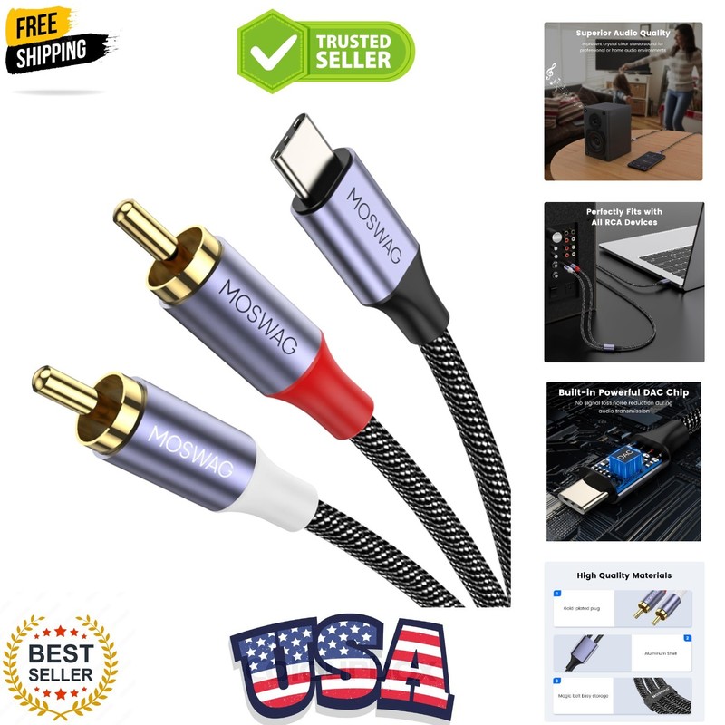 USB C to RCA Audio Cable 6.6FT, USB-C to 2 RCA Type C to RCA Male to Male Y S…