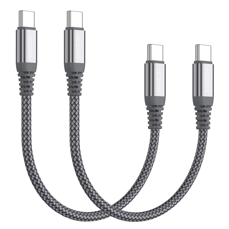 Short USB C to USB C 60W Cable(2 Pack 0.5Ft), Type C Fast Charging Nylon Braided