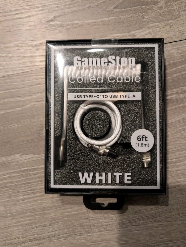 WHITE GAMESTOP 6 FT COILED KEYBOARD CABLE TYPE-C TO USB-A FOR GAMING