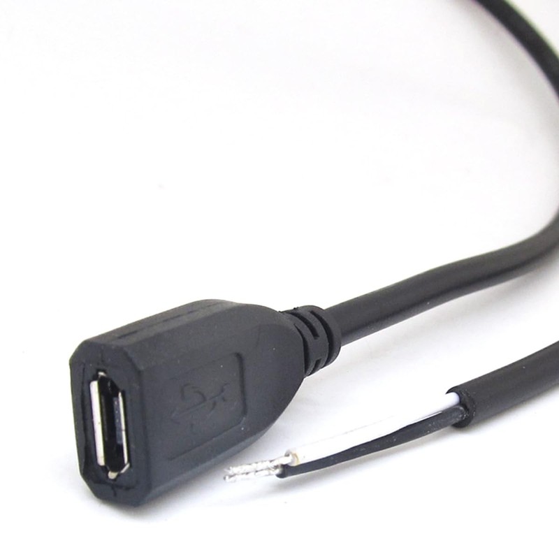 5 PCS 0.3M/1 Ft 12 Inch Black Micro USB Female Jack 5V 3A 22AWG 2 Wires gallery