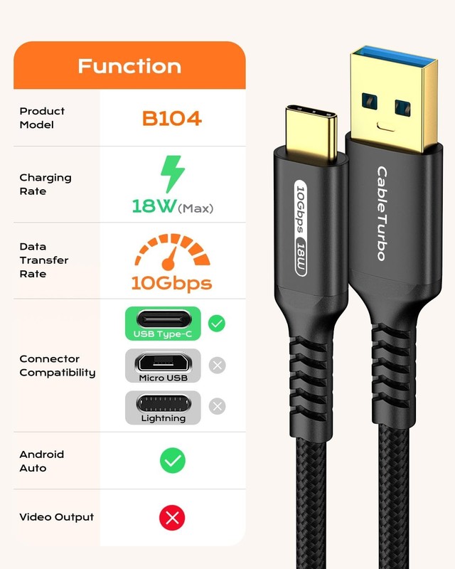10Gbps USB C Cable 2FT, USB 3.1 Gen2 Fast Charging & Data Transfer for Android A gallery