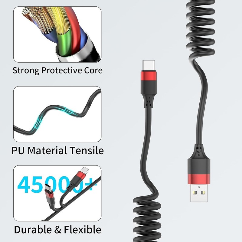Coiled USB C Cable for Car, 2 Pack Type C Charger Cord Fast Charging for iPhone gallery