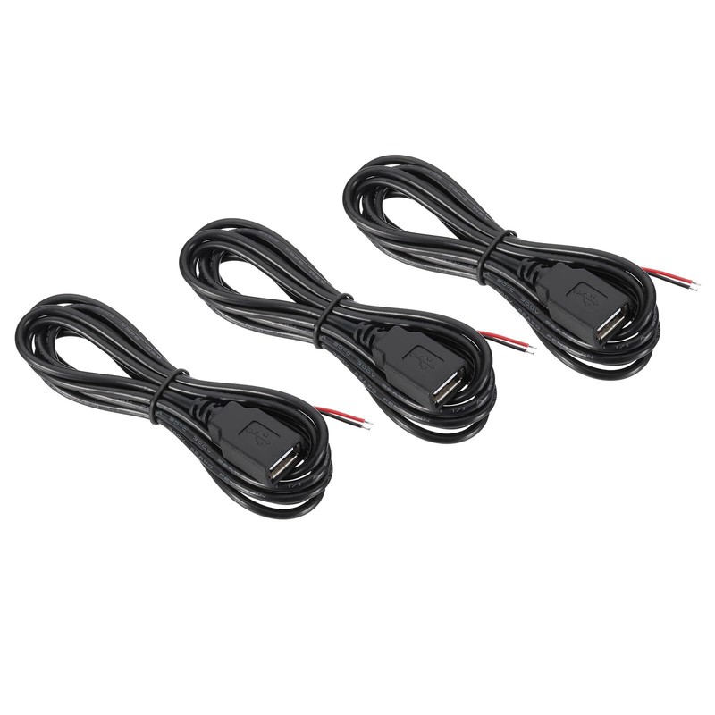 6.56Ft USB 2.0 Female to 2 Pin Bare Wire Pigtail Cable 3pcs 22AWG Power Cords...
