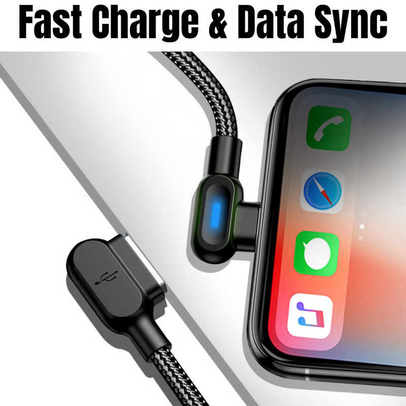 3x 90° Right Angle USB Charger Cable Fast Charging Cord For iPhone 14 13 12 11 8 gallery
