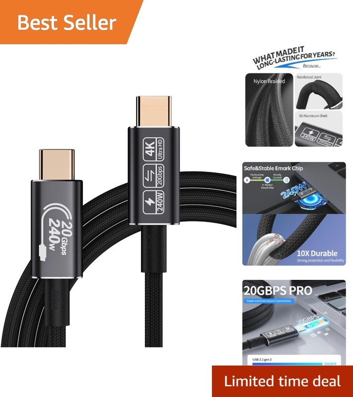 Robust 6.6FT USB-C Cable with 4K Output & 240W Charging – Braided Design