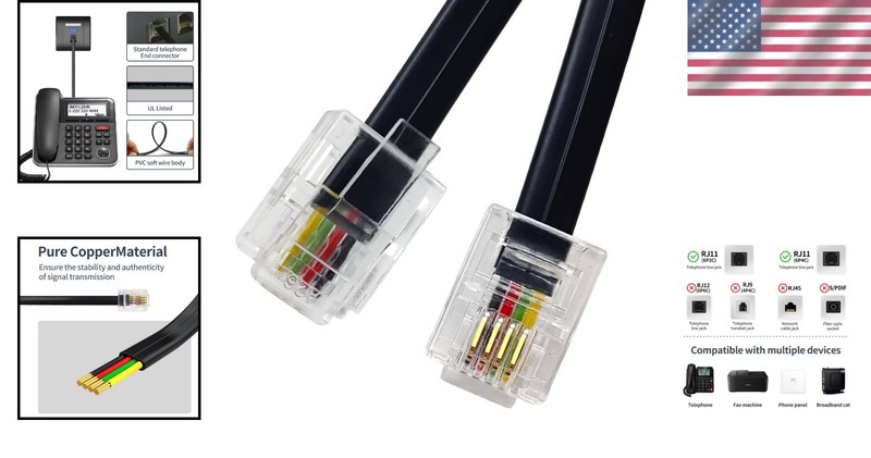 Flat 6ft RJ11 Line Cable with Gold-Plated Connectors for Superior Performance gallery
