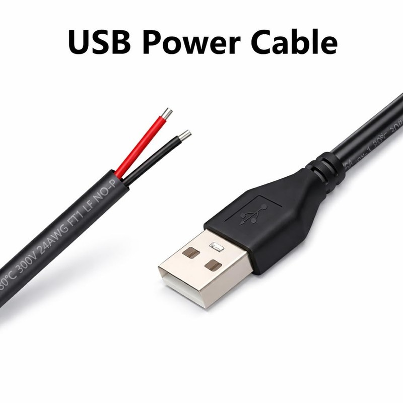 5 PCS USB Pigtail Power Cable Wire 1.64ft 24AWG 2A 5V Bare Open End Copper gallery