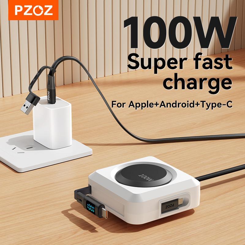 PZOZ 100W PD Retractable Cable USB-C to USB-C Fast Charging with Digital Display