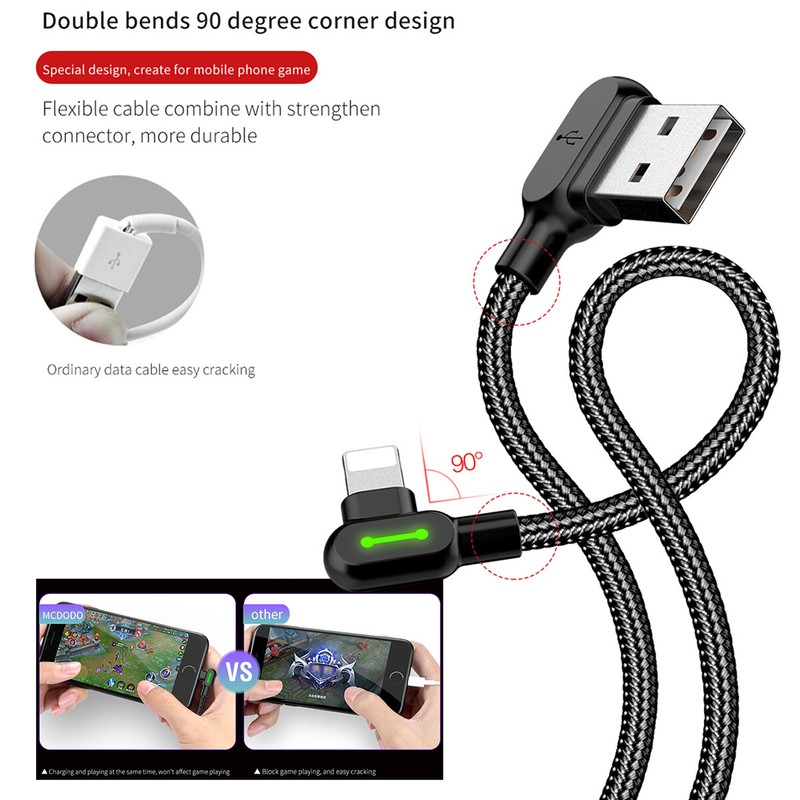 Mcdodo Elbow LED Cable Data Cord Charger for iPhone XS 14 13 12 11 Pro Max SE XR gallery