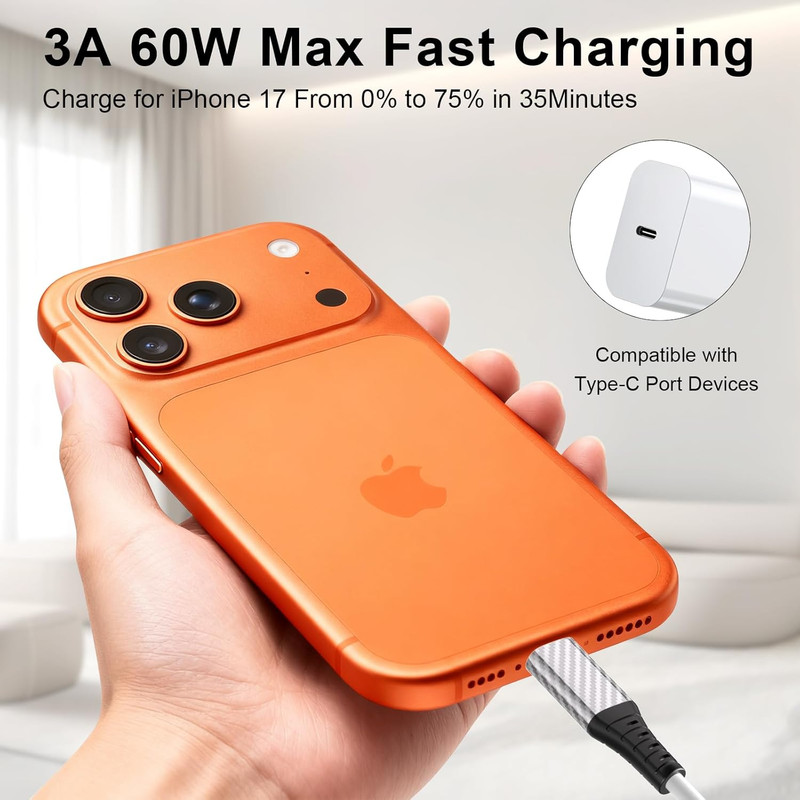 30Ft USB C Cable,60W Extra Long USBC to USBC Fast Charging Cable for Iphone 17 T gallery