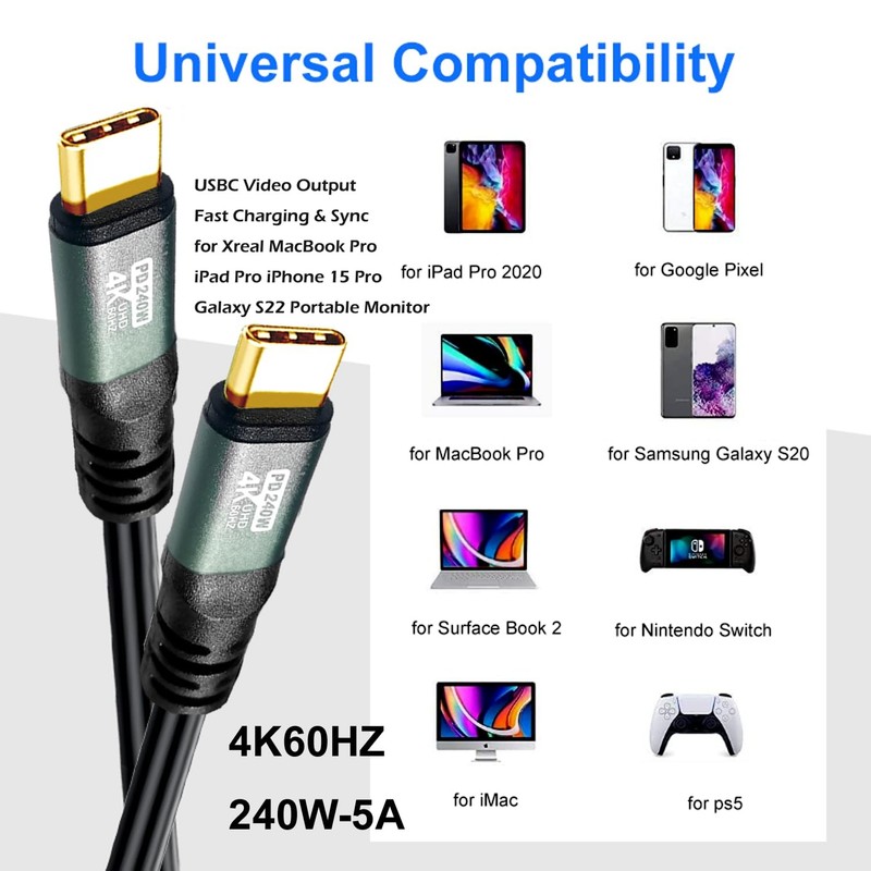 USB TYPE C to C Cable 30FT, 4K60HZ 240W GEN2x2(Data usb2.0),TYPE C Video Outp... gallery