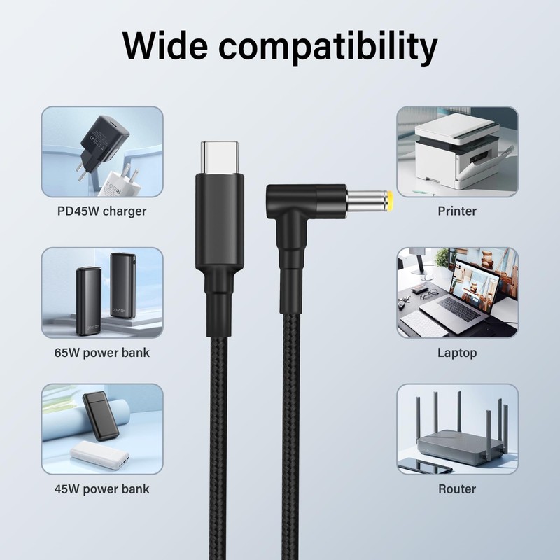 100W USB C to DC 5.5mm Power Cable, 90° Male Connector, 1.8M Fast Charging Cord gallery