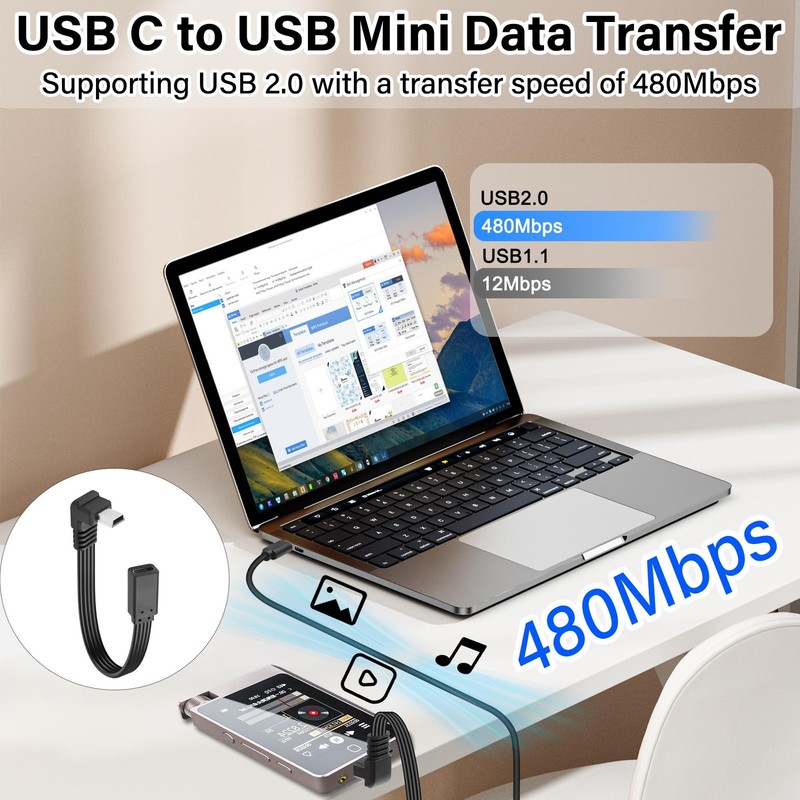 Type C To Mini USB Flat Cable 90 Degree 5Pin Female To Male Adapter 0.65FT gallery