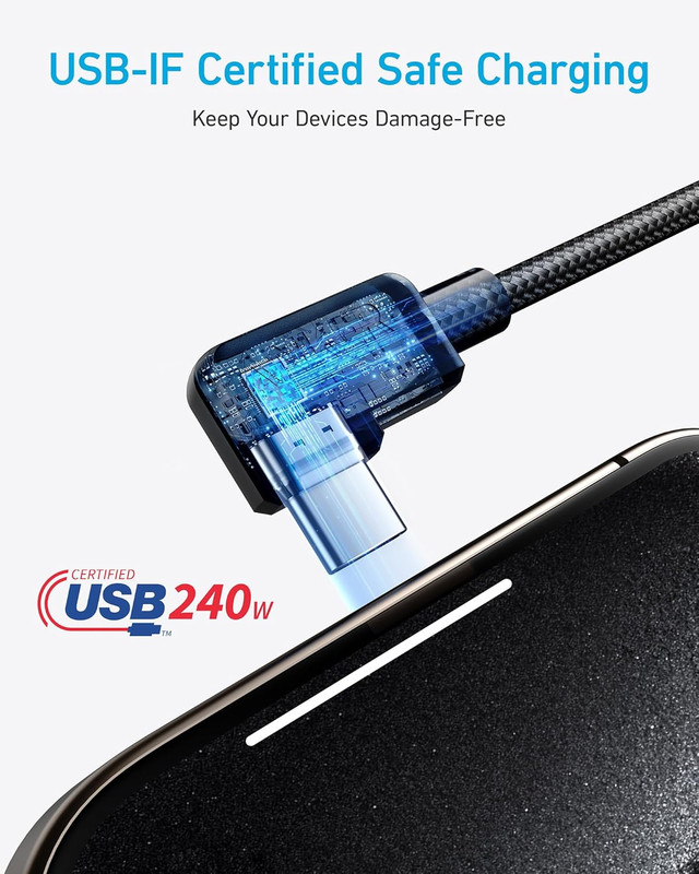 Anker USB C to USB C Right Angle Cable, 240W 90 Degree Type-C Braided Charging C gallery