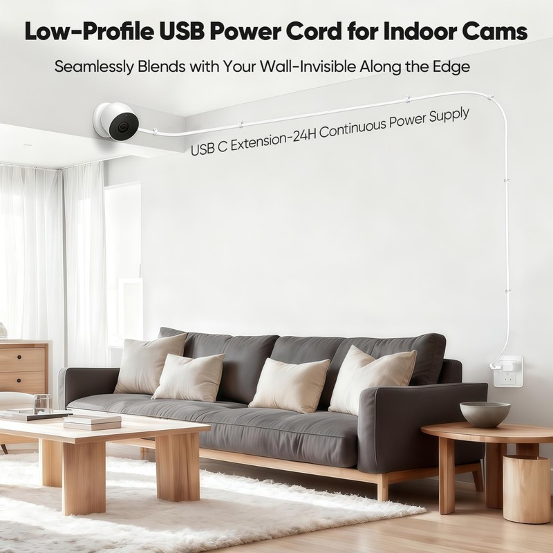 30FT USB A to C Cable 2-Pack, Flat Power Extension for CCTV, Compatible with Rin gallery