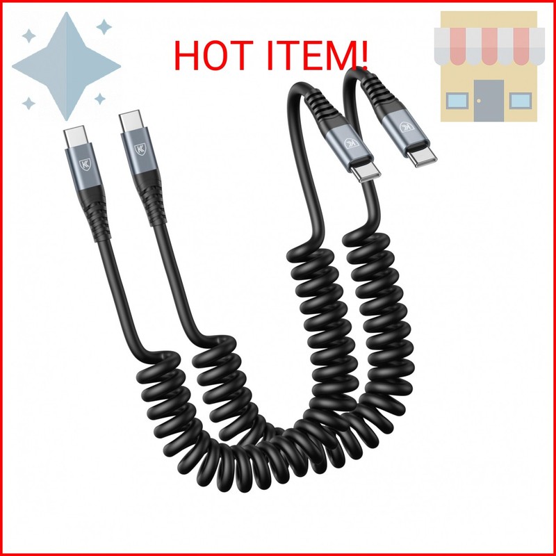 USB C to C Cable 3ft 2Pack Coiled USB C Charger Cable for Car Type C Fast Chargi