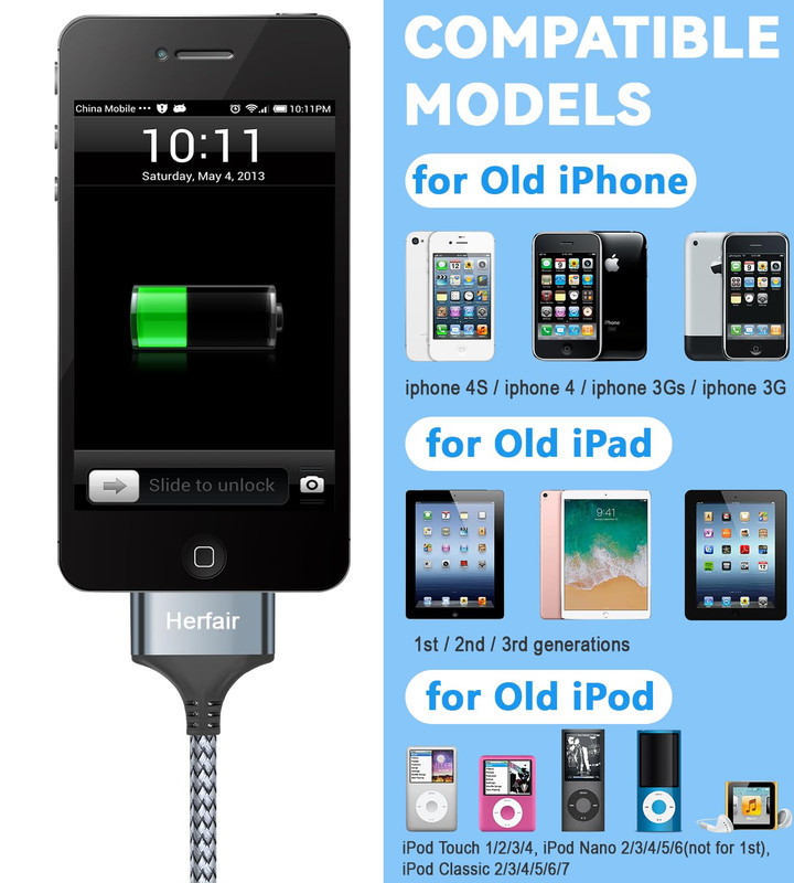 30 Pin to USB C Adapter Ipod Charger Nylon Braided Fast Charging Data Cord Next gallery