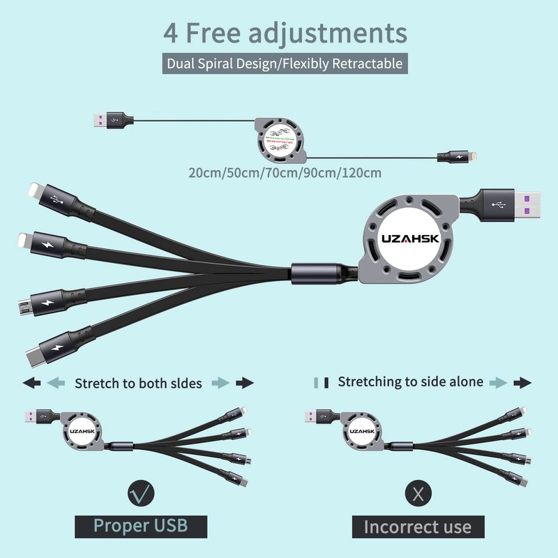 4 in 1 Retractable Multi Fast Charging Cable 2Pack 4Ft Type C Micro USB gallery