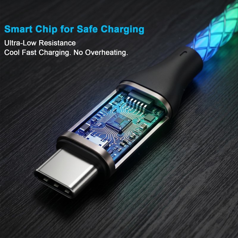 USB to USB Cable 6A Fast Charging, RGB Light Up Cord 60W Visible Glowing Char... gallery