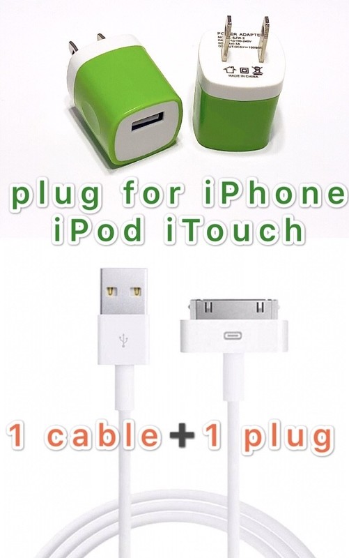USB Charger Cable +Color Wall Plug Charger for For iPhone 4 4G 4S 3GS iPod Nano gallery