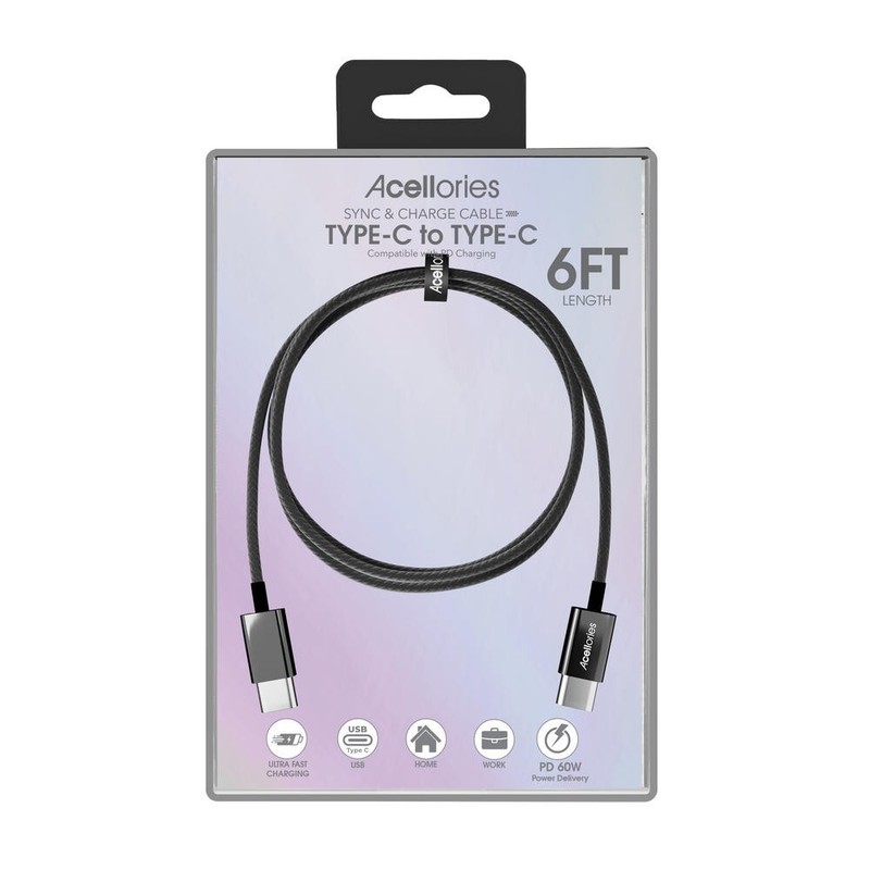 acellories TYPE-C to TYPE-C ULTRA fast charging cable 6FT LONG SYNC & CHARGE