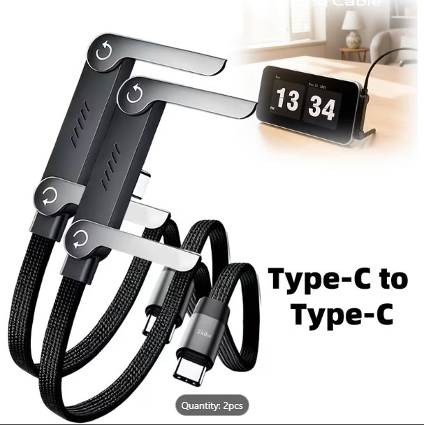 2PCS 240W USB-C Fast Charging Data Cable with Built-in Phone Holder – 2-in-1 Mul