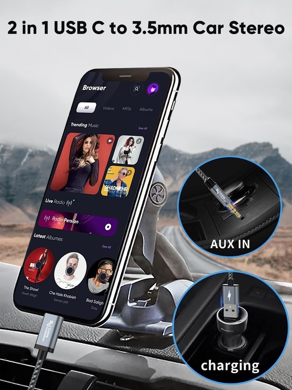 USB C to 3.5mm Audio Cable & Charging Car Aux Cable | Type C Headphone Adapter 1 gallery
