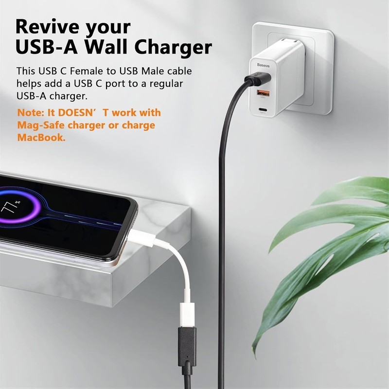Reversible USB 3.0 Type A Male to Type C Female Adapter - Flexible 3ft Length gallery